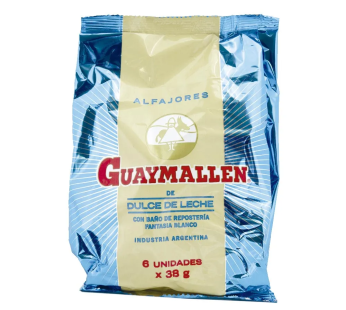 Guaymallen White Dulce de Leche Flavored Alfajor (Pack of 6, 38g)